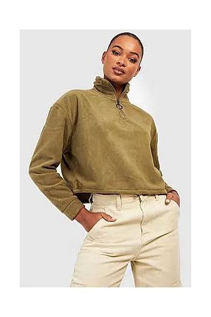 Boohoo Tall Cropped Fleece Half Zip Toggle Sweatshirt