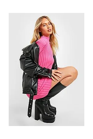 Boohoo Two Tone Wide Rib Shoulder Pad Knitted Dress
