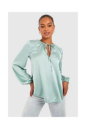 Boohoo Tall Plunge Front Balloon Sleeve Satin Blouse