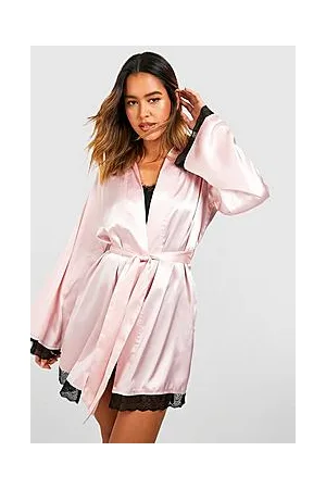 Boohoo Lace Trim Side Split Satin Robe
