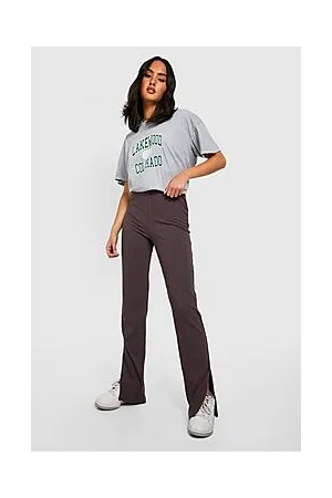Boohoo Soft Rib Split Hem Full Length Skinny Trousers