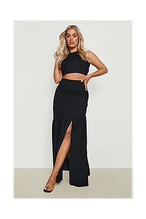Boohoo Plus Woven Textured Split Maxi Skirt