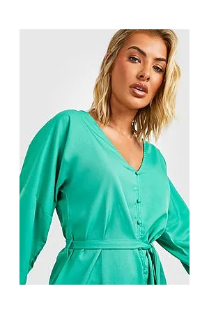 Boohoo Woven Button Detail Belted Blouse