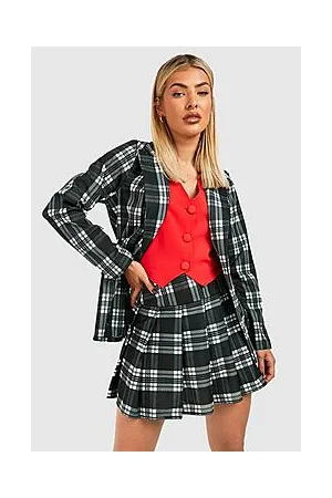 Boohoo Halloween Checked Jersey Blazer & Pleated Mini Skirt
