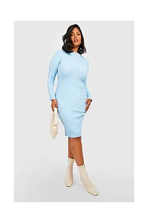 Boohoo Plus Two Tone Wide Rib Knitted Midi Dress