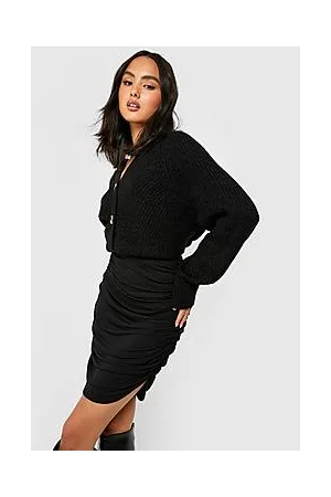 Boohoo Basic Solid Black High Waisted Ruched Mini Skirt