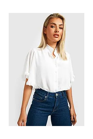 Boohoo Woven Ruffle Angel Sleeve Blouse