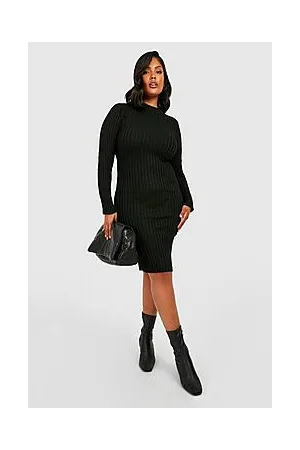 Boohoo Plus Two Tone Wide Rib Knitted Midi Dress
