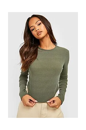 Boohoo Soft Rib Knit Curved Hem Corset Style Knitted Top