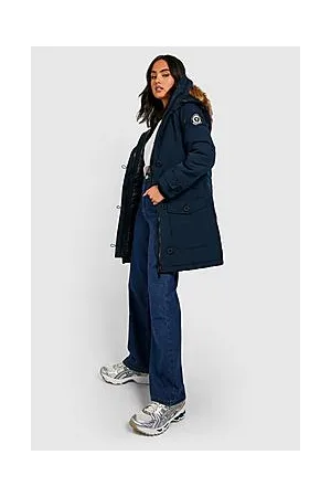 Boohoo Badge Detail Faux Fur Trim Parka