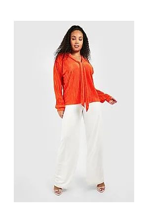Boohoo Plus Plisse Blouson Sleeve Blouse