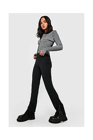 Boohoo Soft Rib Split Hem Full Length Skinny Trousers