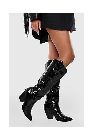 Boohoo Pointed Toe Knee High Western Cowboy Boots