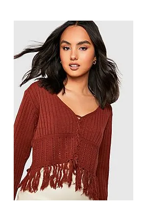 Boohoo Lace Up Fringe Knitted Corset