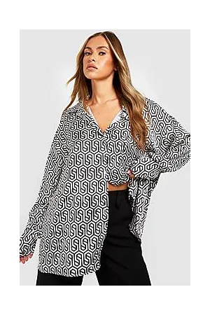 Boohoo Geo Satin Longline Relaxed Fit Shirt