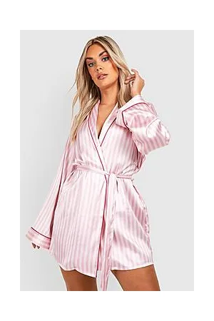 Boohoo Plus Contrast Piping Candy Stripe Robe