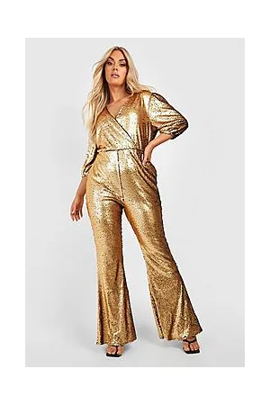 Boohoo Plus Sequin Puff Sleeve Jumpsuit