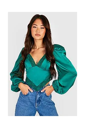 Boohoo Lace Trim Satin Corset Top