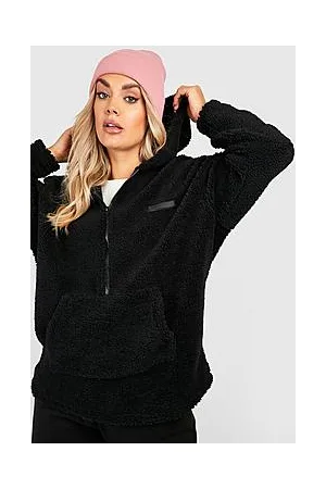 Boohoo Plus Premium Borg Rubber Badge Half Zip Hoodie