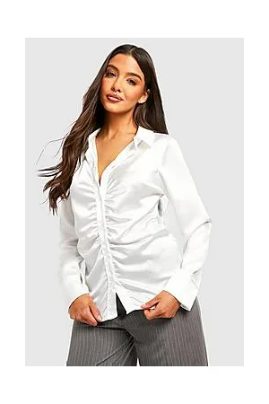 Boohoo Satin Ruched Front Fitted Shirt
