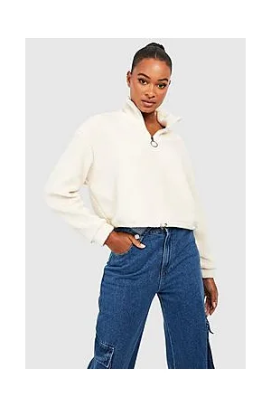 Boohoo Tall Cropped Borg Half Zip Toggle Sweatshirt