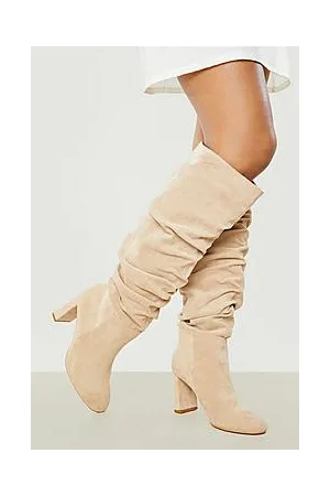 Boohoo Wide Fit Ruched Detail Block Heel Boots