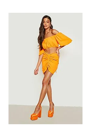 Boohoo Textured Bardot Crop & Ruched Mini Skirt