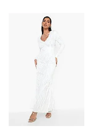 Boohoo Damask Sequin Plunge Maxi Party Dress