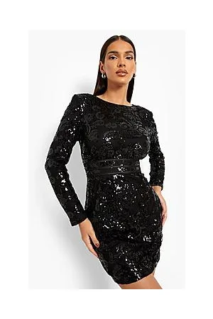 Boohoo Damask Sequin Shoulder Pad Mini Party Dress