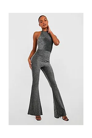 Boohoo Tall Glitter Halter Flare Leg Jumpsuit