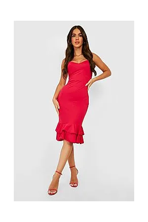 Boohoo Ruffle Hem Strappy Midi Dress
