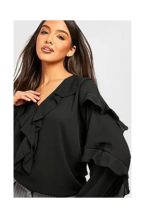 Boohoo Ruffle Detail Volume Sleeve Blouse