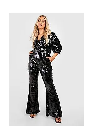 Boohoo Plus Sequin Puff Sleeve Jumpsuit