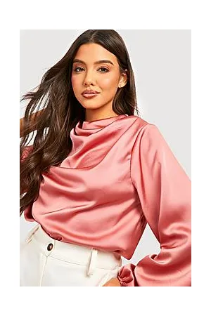 Boohoo Satin Draped Neck Volume Sleeve Blouse
