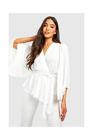 Boohoo Kimono Sleeve Tie Waist Blouse