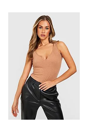Boohoo Soft Rib Knit Notch Neck Sleeveless Bodysuit