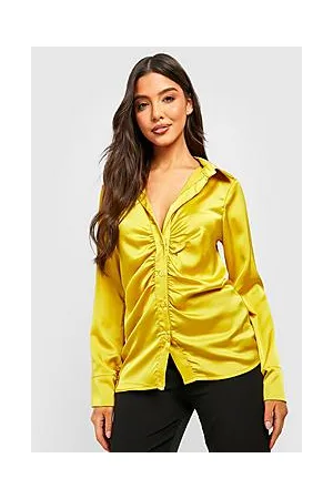 Boohoo Satin Ruched Front Fitted Shirt
