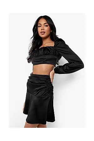 Boohoo Matte Satin Ruched Crop & Mini Skirt