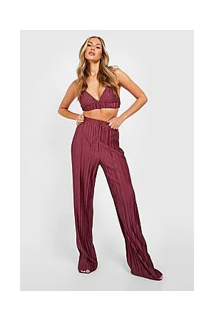 Boohoo Plisse Bralette & Wide Leg Trouser Set