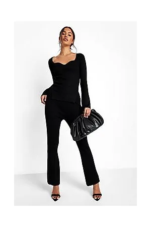 Boohoo Rib Knitted Relaxed Wide Leg Set