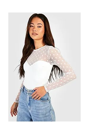 Boohoo Dobby Mesh Sweetheart Neck Bodysuit