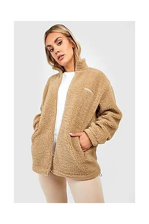 Boohoo Plus Premium Borg Rubber Badge Zip Through Sweater