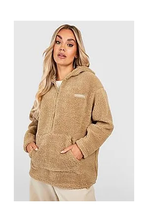 Boohoo Plus Premium Borg Rubber Badge Half Zip Hoodie