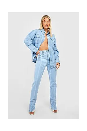 Boohoo Striped High Waisted Split Hem Jeans