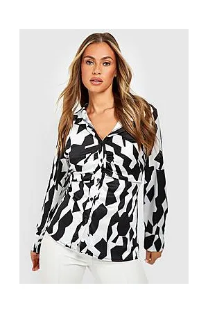 Boohoo Satin Abstract Ruched Front Fitted Shirt