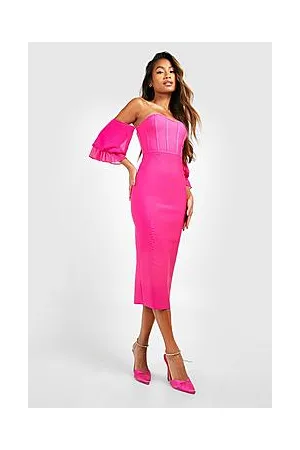 Boohoo Corset Bandage Off The Shoulder Midi Dress