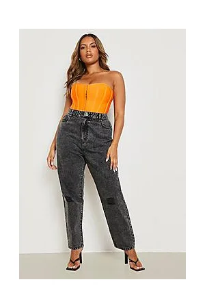 Boohoo Plus High Rise Acid Wash Ripped Mom Jean