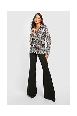 Boohoo Satin Snake Print Ruched Front Fitted Shirt