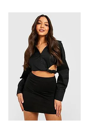 Boohoo Basic Solid Black High Waisted Mini Skirt