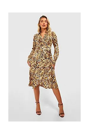 Boohoo The Printed Midi Wrap Dress